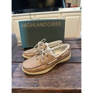 Highland Creek Gulfport Boat Shoes Loafers Fleece Lined Size 7 Tan Leather NEW